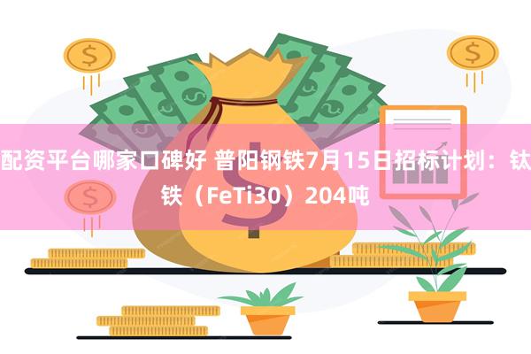 配资平台哪家口碑好 普阳钢铁7月15日招标计划：钛铁（FeTi30）204吨
