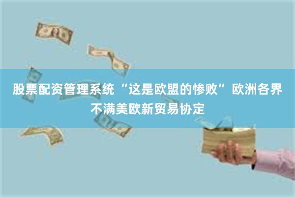 股票配资管理系统 “这是欧盟的惨败” 欧洲各界不满美欧新贸易协定
