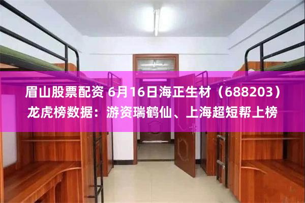 眉山股票配资 6月16日海正生材（688203）龙虎榜数据：游资瑞鹤仙、上海超短帮上榜