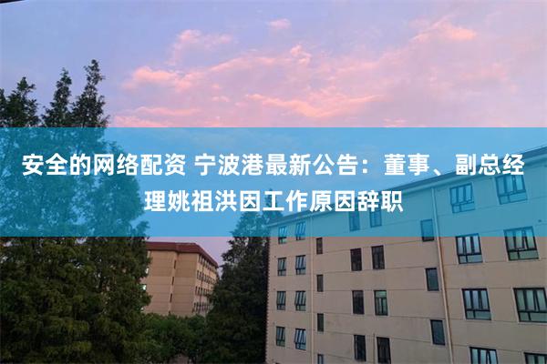 安全的网络配资 宁波港最新公告：董事、副总经理姚祖洪因工作原因辞职